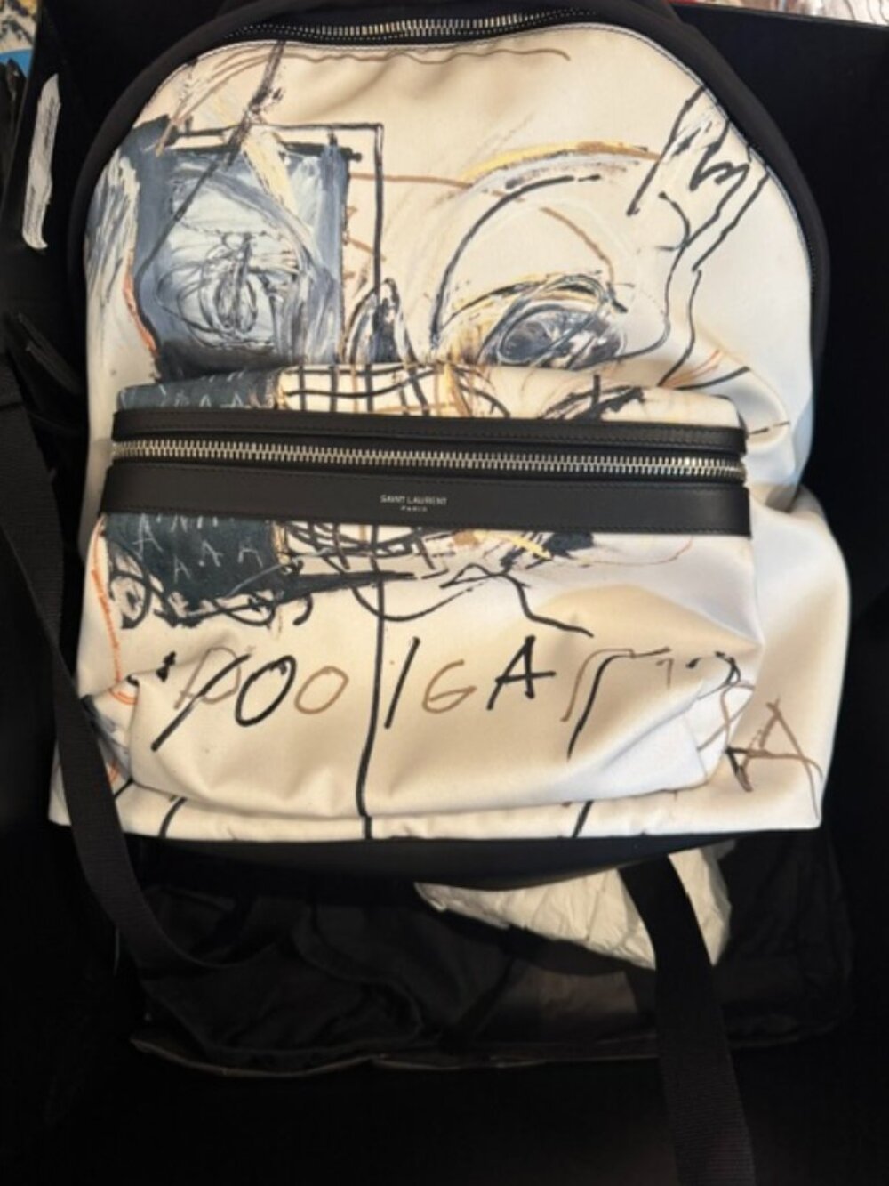 Saint Laurent x Basquiat City Backpack White Graffiti Nylon